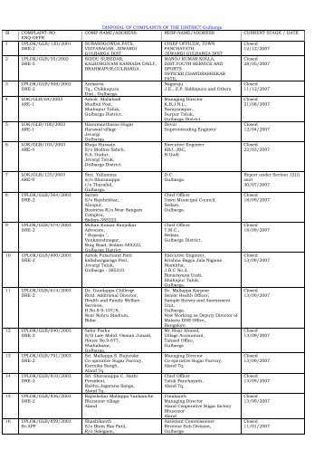 DISPOSAL OF COMPLAINTS OF THE DISTRICT ... - Lokayukta