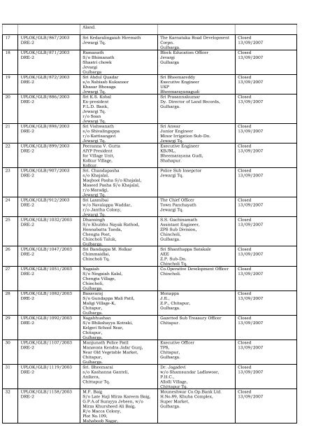 DISPOSAL OF COMPLAINTS OF THE DISTRICT ... - Lokayukta