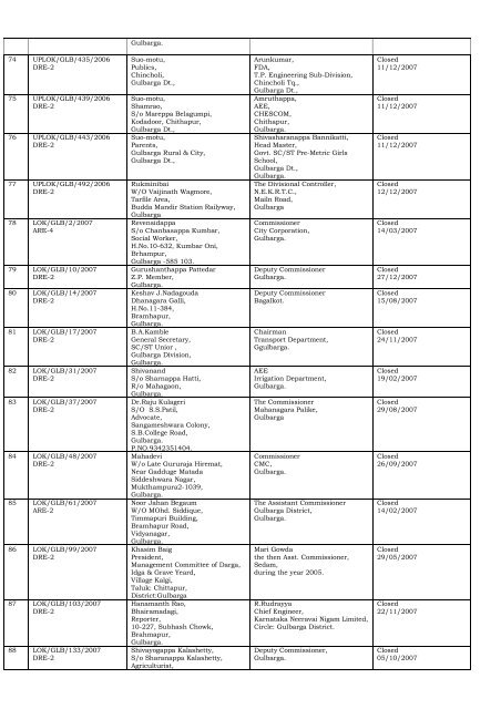 DISPOSAL OF COMPLAINTS OF THE DISTRICT ... - Lokayukta