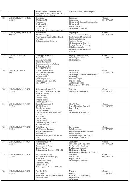 DISPOSAL OF COMPLAINTS OF THE DISTRICT ... - Lokayukta