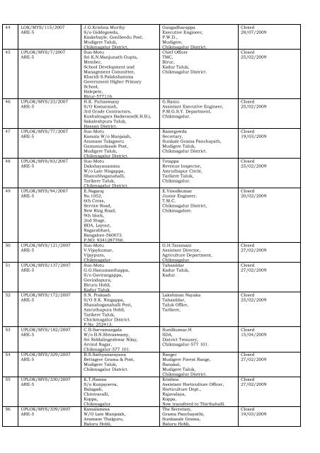 DISPOSAL OF COMPLAINTS OF THE DISTRICT ... - Lokayukta