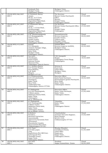 DISPOSAL OF COMPLAINTS OF THE DISTRICT ... - Lokayukta