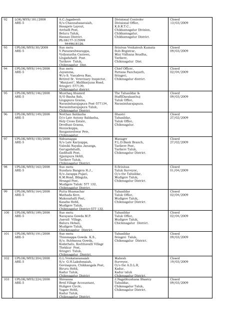 DISPOSAL OF COMPLAINTS OF THE DISTRICT ... - Lokayukta