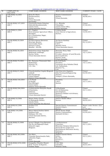 DISPOSAL OF COMPLAINTS OF THE DISTRICT Uttara ... - Lokayukta