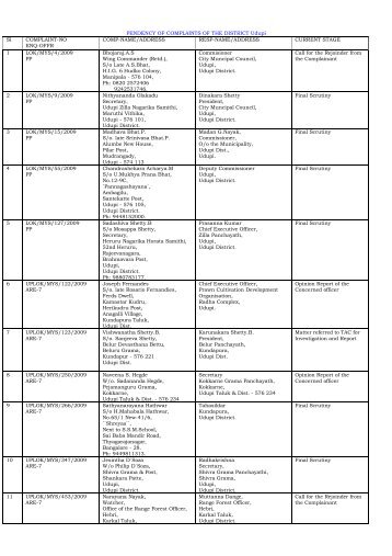 PENDENCY OF COMPLAINTS OF THE DISTRICT ... - Lokayukta