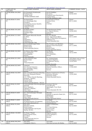 DISPOSAL OF COMPLAINTS OF THE DISTRICT Uttara ... - Lokayukta