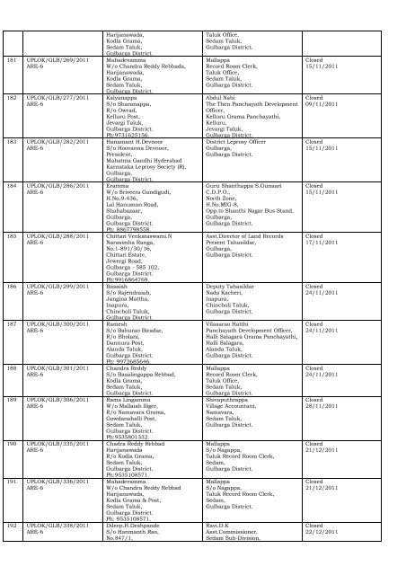 DISPOSAL OF COMPLAINTS OF THE DISTRICT ... - Lokayukta