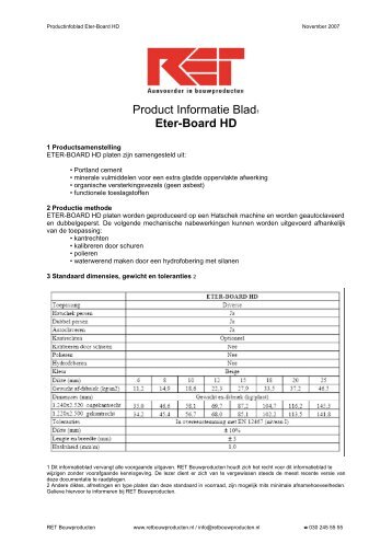 Product Informatie Blad1 Eter-Board HD - Megamat