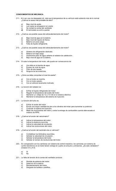 cuestionario examen teórico licencias profesionales - Todo Transito