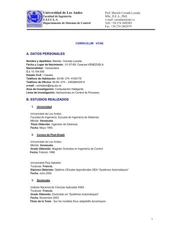 CURRICULUM VITAE - Ecotropicos - ULA