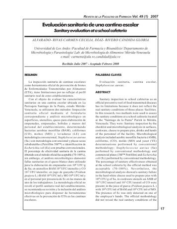 Evaluación sanitaria de una cantina escolar - Ecotropicos - ULA