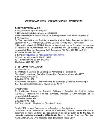 CURRICULUM VITAE, marzo 2007 - Ecotropicos - Universidad de ...