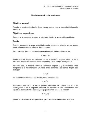 Movimiento circular uniforme Objetivo general Objetivos específicos ...
