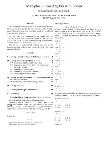 Max-plus Linear Algebra with Scilab - Jean-Pierre Quadrat Page ...