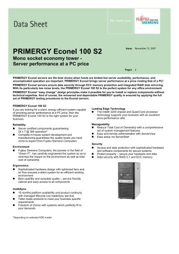 PRIMERGY Econel 100 S2 Mono socket economy tower - Fujitsu