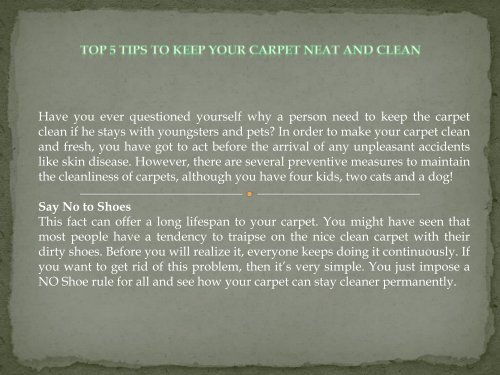 Top 5 Tips to Keep Your Carpet Neat and Clean