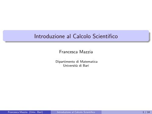 Introduzione al Calcolo Scientifico - Dipartimento di Matematica