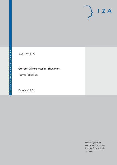 Gender Differences in Education Tuomas Pekkarinen - Index of - IZA