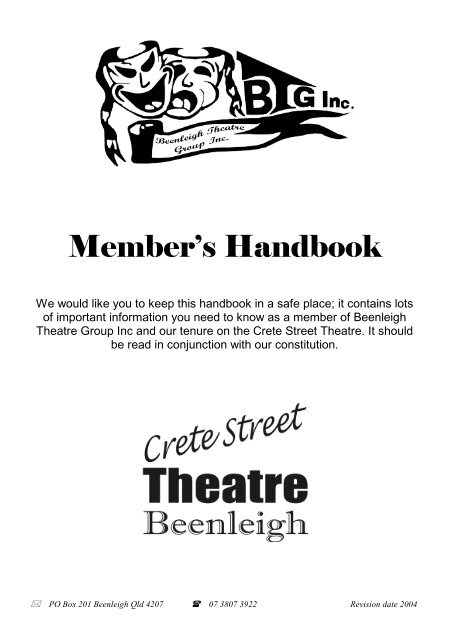 BTG Members Handbook - Beenleigh Theatre Group