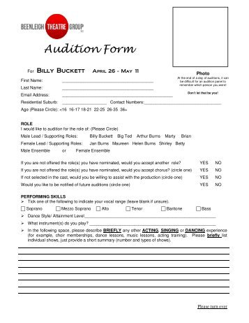 Audition Form - Beenleigh Theatre Group