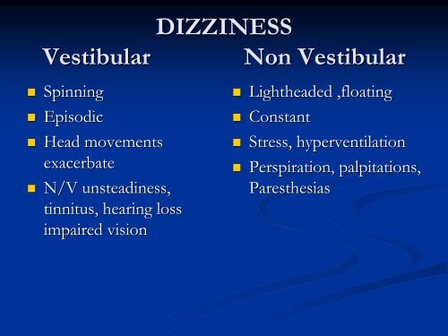 Dizziness: Differential Diagnosis