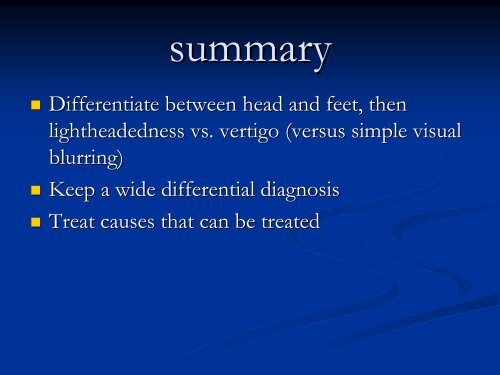 Dizziness: Differential Diagnosis