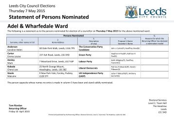 Statement of Persons Nominated (Leeds City Council)