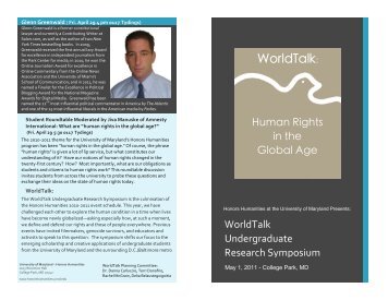 WorldTalk Program - Honors Humanities - University of Maryland