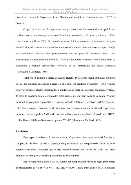 Impactos de pisciculturas em tanques-rede sobre a ictiofauna da ...