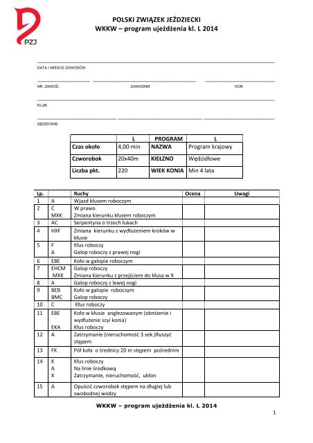 program ujeżdżenia kl. L 2011