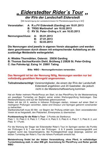 Ausschreibung Eiderstedter Riderstour 2013 - Reiterverein St. Peter ...
