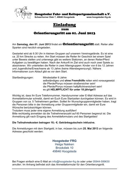 Anmeldeformular Orientierungsritt am 01. Juni 2013 - Hoogsteder ...