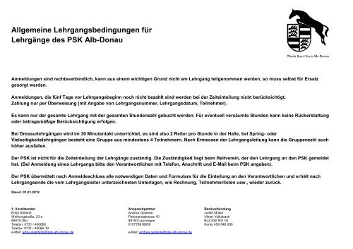 PSK Alb-Donau Anmeldung LehrgÃ¤nge 2013 - Pferdesportkreis Alb ...