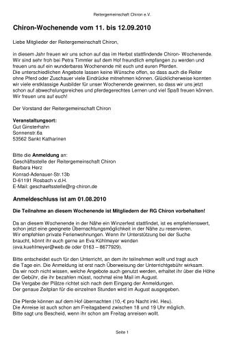 Anmeldung Chiron-WE 2 - Reitergemeinschaft CHIRON eV