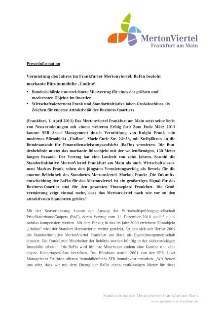 Pressemitteilung der Standortinitiative (pdf, 306 ... - Frankfurt am Main
