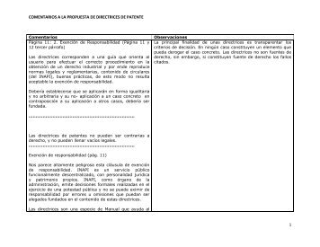 comentarios a la propuesta de directrices de patente 1 - Inapi