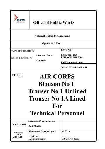 CPS 1164A Blouson 1 & Trouser 1A Air Corps Tech Per 030609