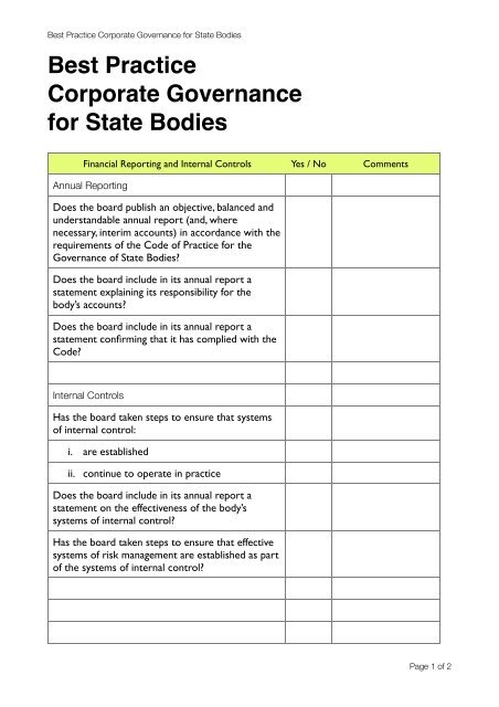 Financial Reporting and Internal Controls Checklist