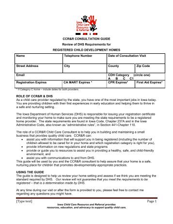 DHS Consultation Guide for Registered Child Development Homes