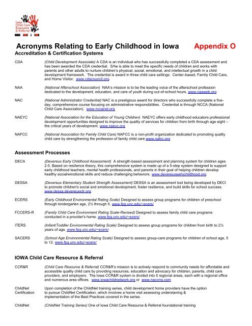 Acronyms Relating to Early Childhood in Iowa Appendix O