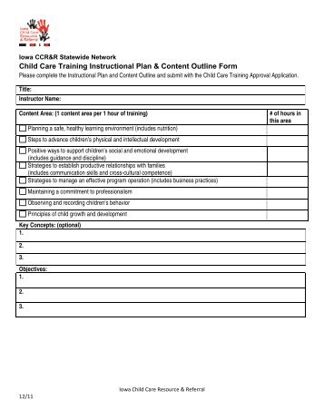 Child Care Training Instructional Plan & Content Outline Form