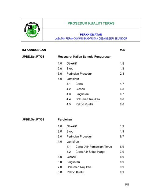 PROSEDUR KUALITI TERAS - JPBD Selangor