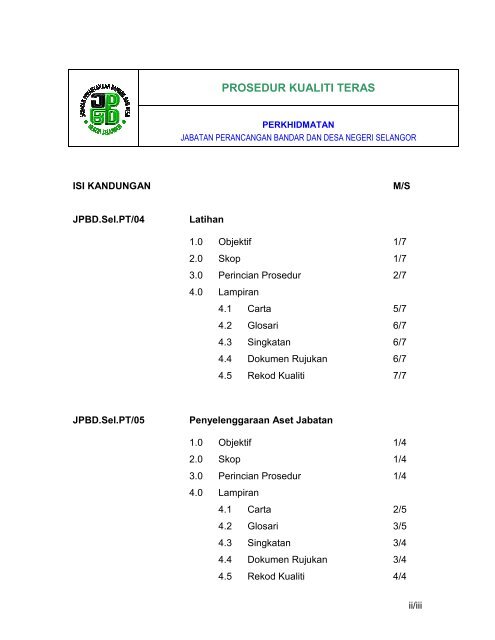 PROSEDUR KUALITI TERAS - JPBD Selangor