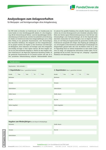 Analysebogen zum Anlageverhalten - FondsClever.de