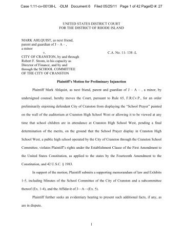 Motion for Preliminary Injunction - ACLU of Rhode Island