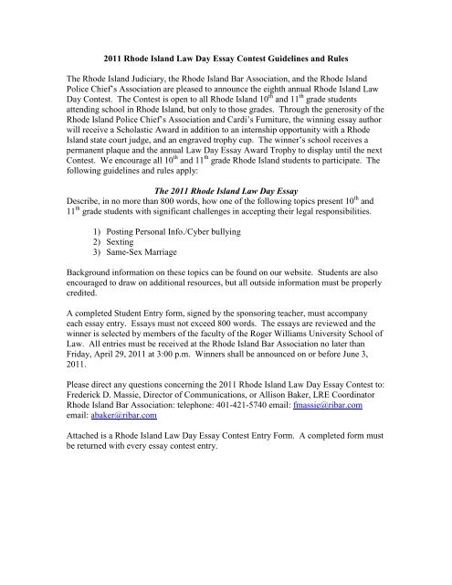 2010 Rhode Island Law Day Essay Contest Guidelines and Rules