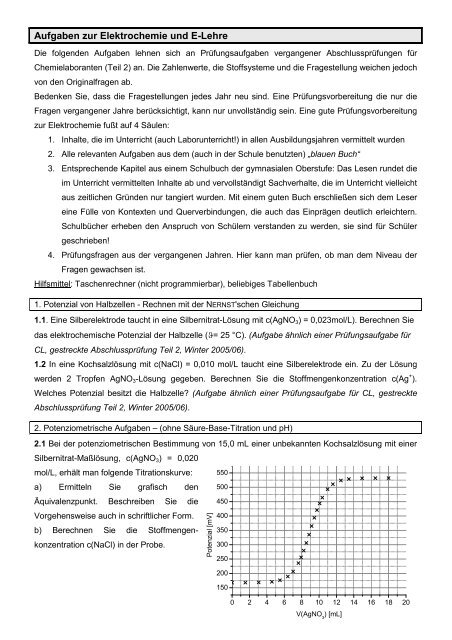 Aufgaben Zur Elektrochemie Und E Lehre Laborberufe De