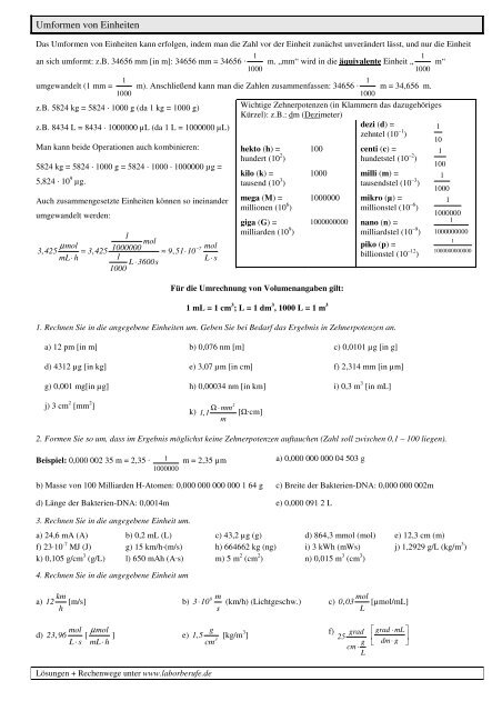 Umformen von Einheiten - laborberufe.de