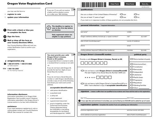 Oregon Voter Registration Card - Long Distance Voter