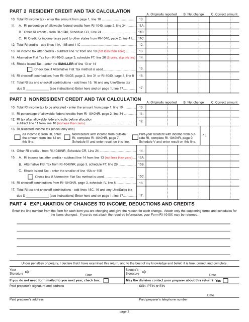 RI-1040X 2008 Amended Rhode Island Individual Income Tax Return